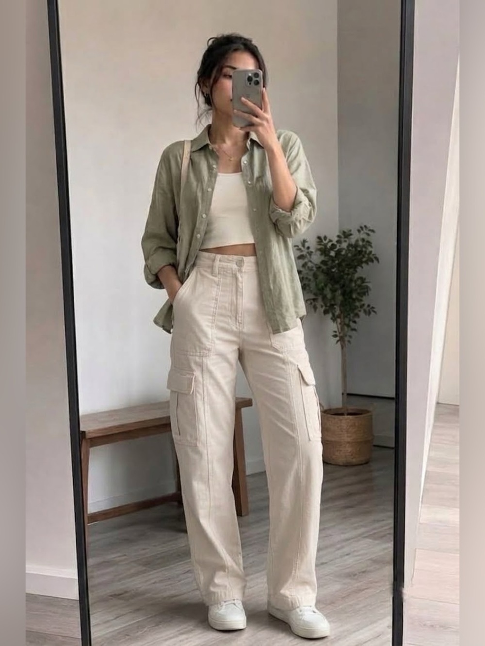 Abercrombie & Fitch Cream Cargo Trousers Straight Leg Waist 28 💯 Cotton